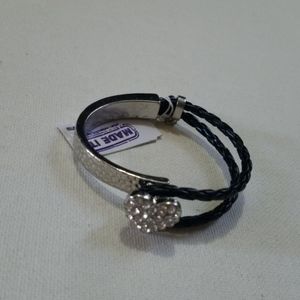 Silver Heart and Black Rope Bracelet